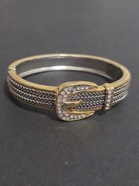 Gold & Silver Hinged Belt Buckle Statement Cuff Bracelet